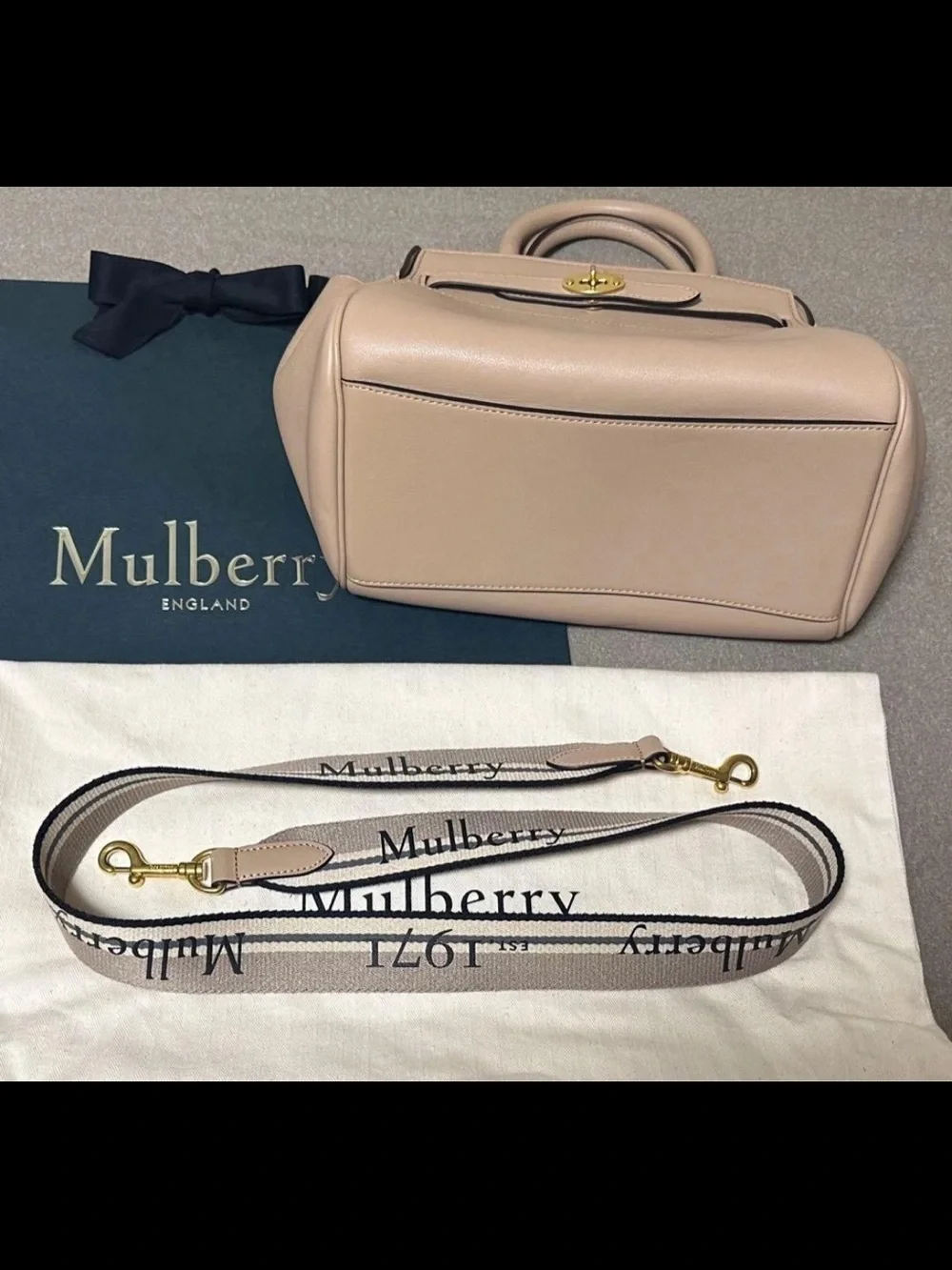 Mulberry Blush Pink Top-Handle Satchel with Branded Strap